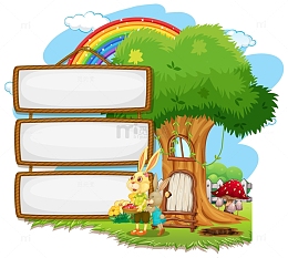 儿插手绘树屋兔子家展板