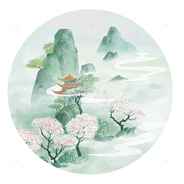 国潮春天水彩山水