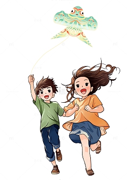 春天放风筝的小朋友