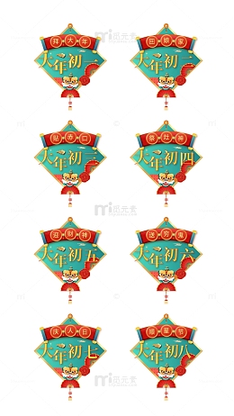 中国风剪纸风龙年习俗数字大年初一初二初八