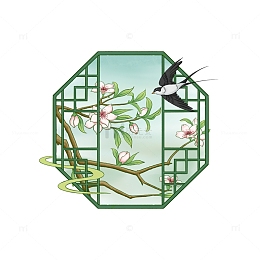 春天花开燕子绿叶樱花树枝边框