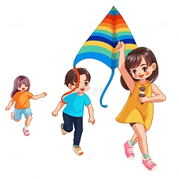 儿童小孩放风筝郊游春天踏青