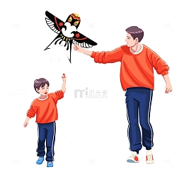 父子放风筝春天清明踏青郊游