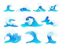 卡通蓝色翻滚的浪花