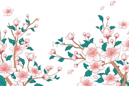 清新水彩桃花树枝