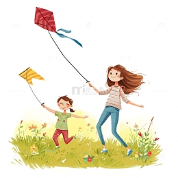 手绘放风筝人物