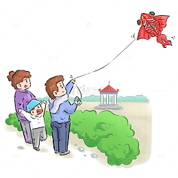 手绘一家人放风筝