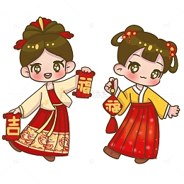 手拿福字小女孩