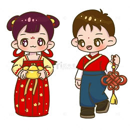 福娃多人手绘卡通