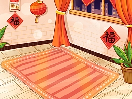 新年家庭背景插画
