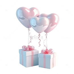 粉色白色爱心气球礼盒