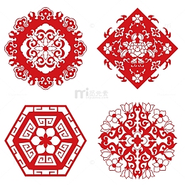 龙年春节红色窗花剪纸装饰矢量元素