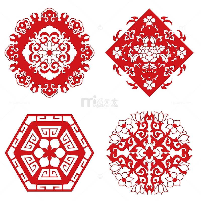龙年春节红色窗花剪纸装饰矢量元素