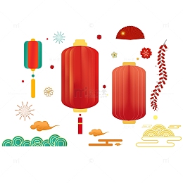 中式传统国潮线条祥云纹理装饰元素