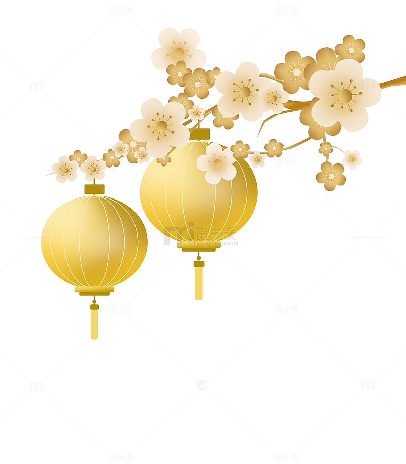 金色春节古风中国风灯笼海报装饰元素