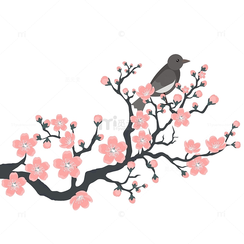春天桃花树上的小鸟