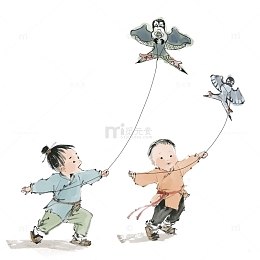 古风放风筝孩童