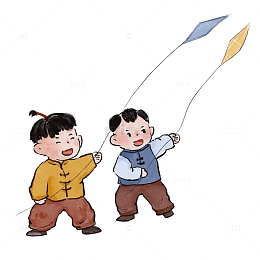 古风儿童放风筝玩耍