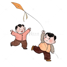 手绘卡通古风放风筝儿童元素