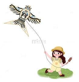 奔跑放风筝人物手绘