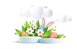 3D立体花草兔耳朵展台