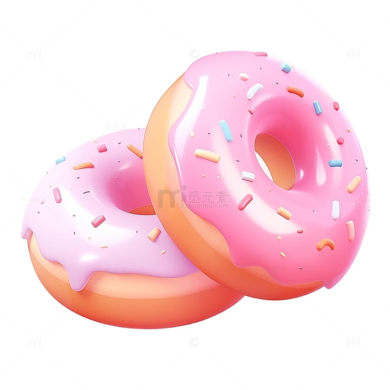 3D立体粉色甜甜圈免抠素材