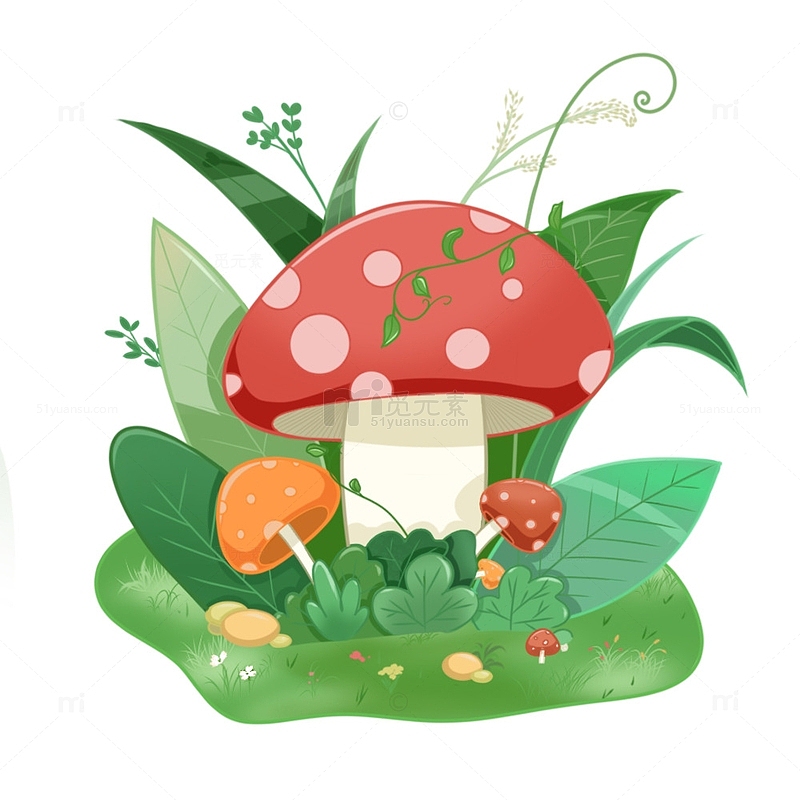 手绘卡通春天蘑菇元素