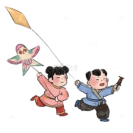 古风放风筝卡通人物