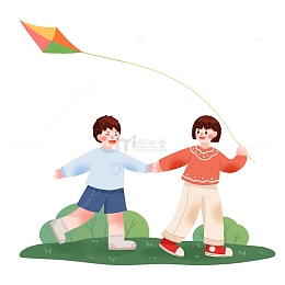 手绘放风筝人物免扣素材