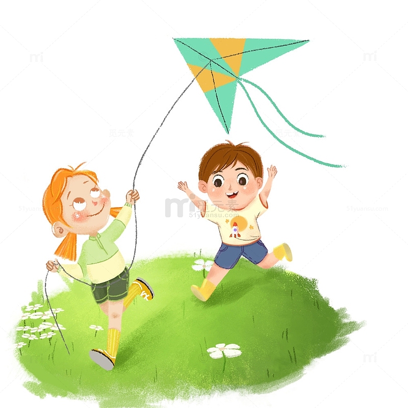 儿童奔跑放风筝