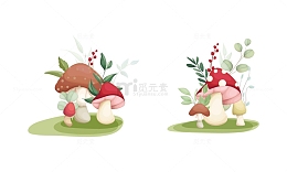 手绘彩色蘑菇