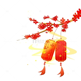 红色中国风喜庆梅花灯笼装饰免抠元素