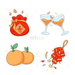 春节元素组合福袋酒杯大吉鞭炮