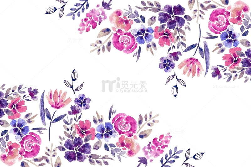 紫色水彩涂鸦花卉
