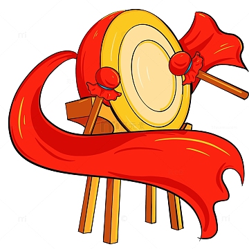 锣鼓红色喜庆过年丝绸手绘卡通