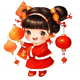 春节可爱女孩穿衣庆祝