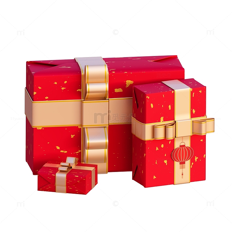 3D立体红色礼品盒节日促销元素