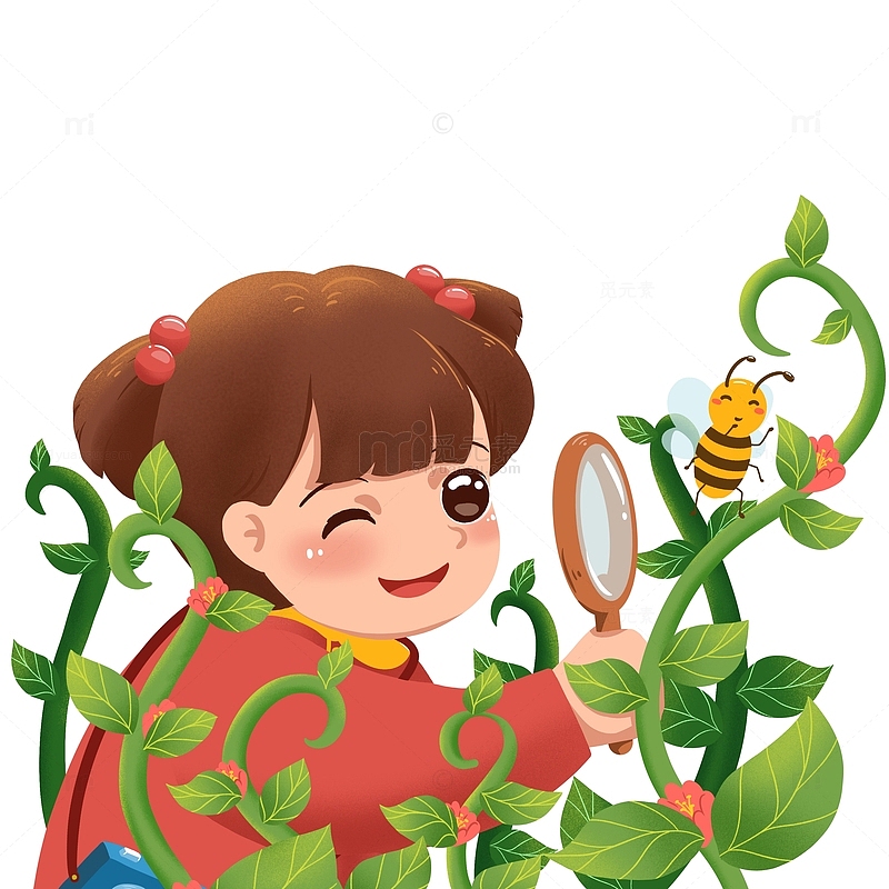 卡通小女孩小蜜蜂春天动物元素