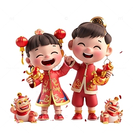 3D过年庆祝的小孩