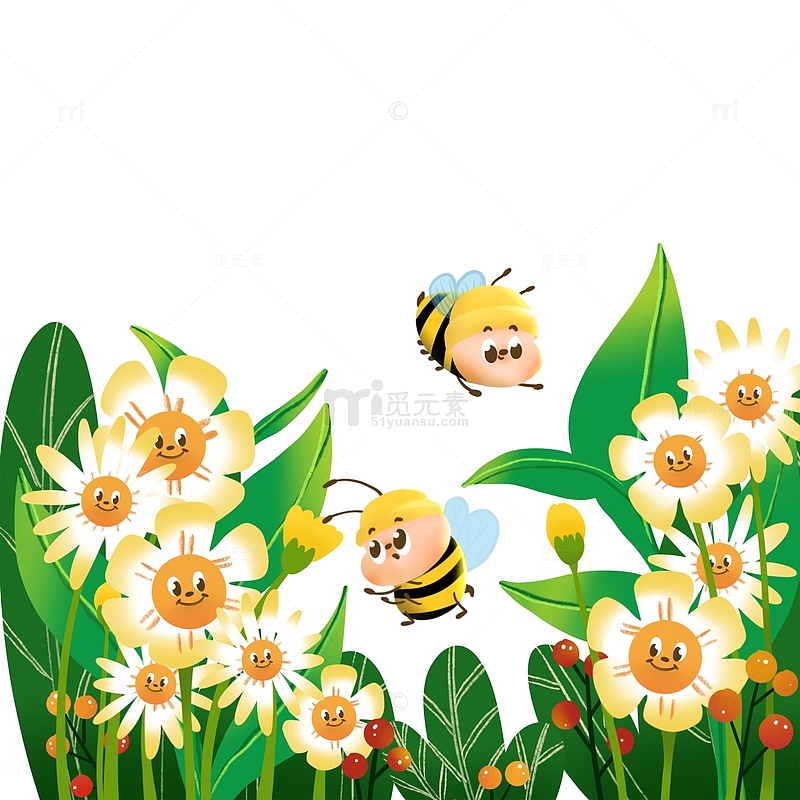 春天动物蜜蜂采蜜花丛雏菊