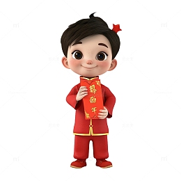3D拿着红包恭喜的小男孩