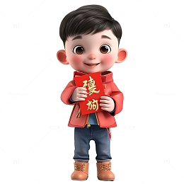 拿着红包恭喜的男孩