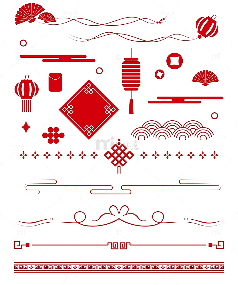 新年红色边框底纹背景装饰元素