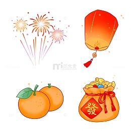 新年元素元烟花孔明灯福袋大吉