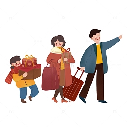 春节回家送礼春运归乡一家人过年相聚