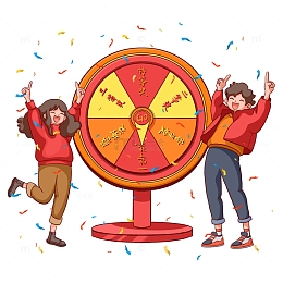 喜庆抽奖人物年会抽奖转盘欢乐