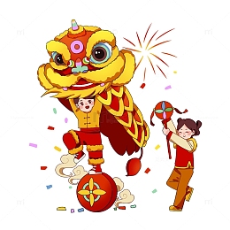 闹元宵舞狮人物