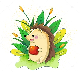 春季春天动物植物刺猬自然苹果