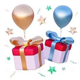 漂浮的气球礼物盒3D促销元素