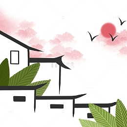 春日绿叶徽派建筑